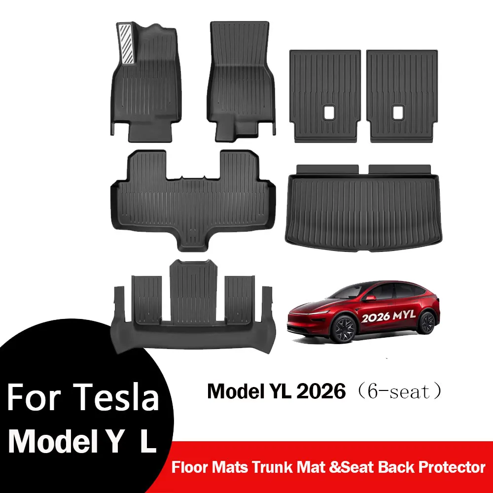 7PCS Floor Mats Trunk Mat &Seat Back Protector for Tesla Model YL 2026 | Durable TPE Accessories for Tesla Model YL Six-Seater