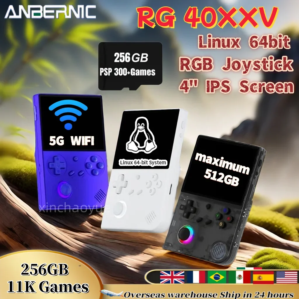 ANBERNIC RG 40XXV consola de juegos portátil Retro 4,0 pulgadas 640*480 pantalla IPS sistema Linux 64bit con luz RGB 256G PSP más de 300 juegos