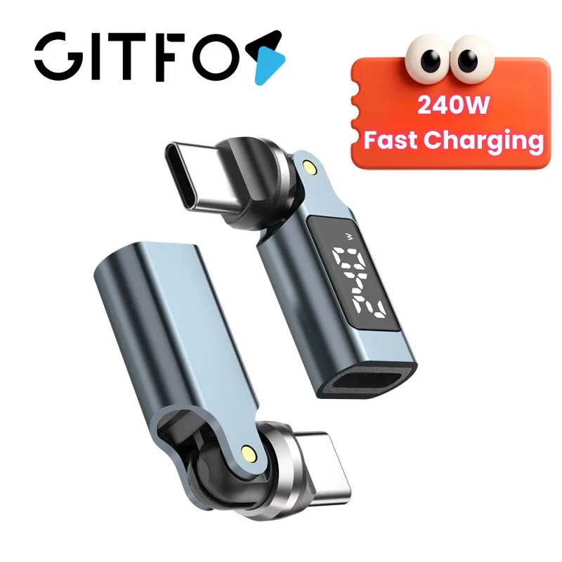 

GITFOS 540 Rotation OTG Adapter Digital Display PD240W 5A Fast Charging USB C Male to Type C Female Convertor For iPhone17