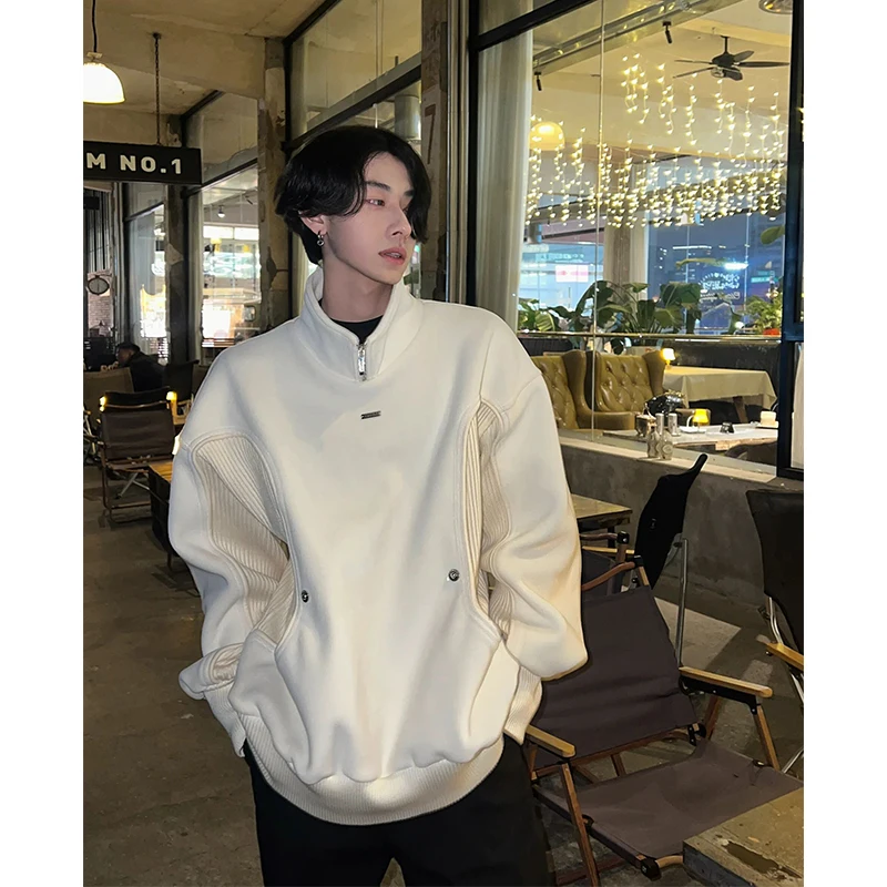 

Heavyweight Zipper Hoodie Men's Spring Autumn Sle High Street Pad oulder Motorcycle Jaet Cleanfit Stand Collar Outerwear