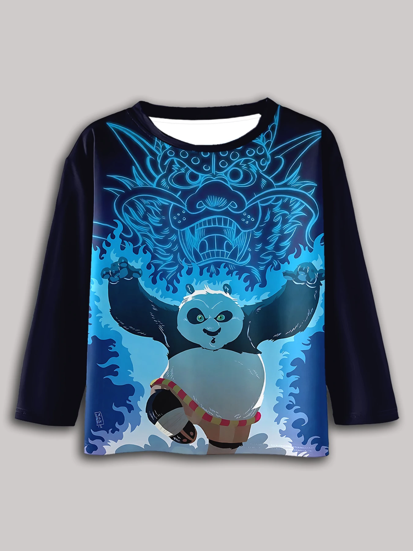 3D Print Kung Fu Panda Children T-Shirt Long Sleeve Spring Fall Clothes Casual Round Neck Boys and Girls Tops