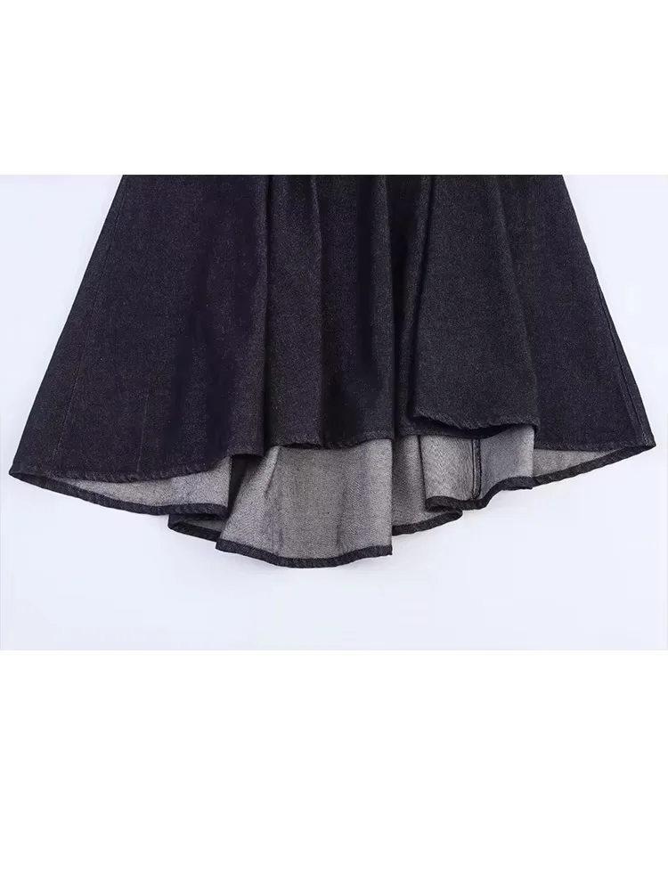 HH-trajes vaqueros informales para mujer, camisa con decoración de lazo de un solo pecho + falda Midi plisada con cintura elástica y cremallera, conjuntos de falda lisa