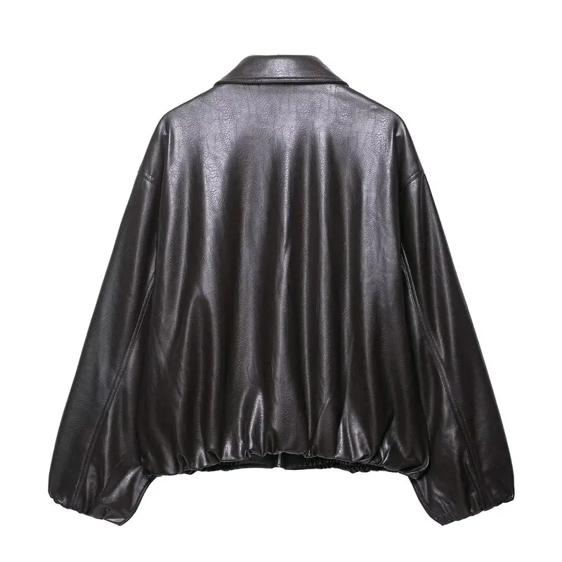 Loose Leather Pilot Collar Jacket Women's New Autumn 2025 Fashion Outerwear Casual Stylish Fake Leather Coat for Ladies