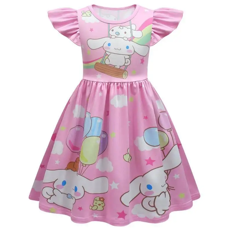 

Anime Kawaii Sanrio Hellokitty Cinnamoroll Kuromi 3D Print Digital Girl Princess A-Line Skirt Cartoon Cute Summer Kid Dress Gift