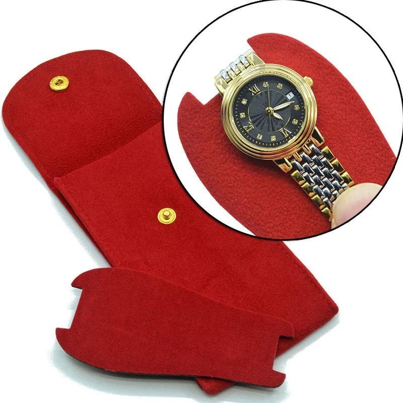 Watch Storage Pouch Velvet Watch Storage Bag Soft Scratch Proof Lining Snap Closure For Daily Travel Protection