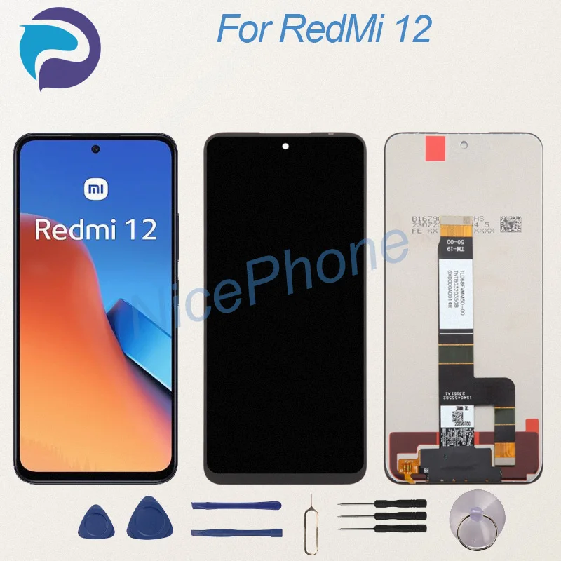 New And Tested For RedMi 12 LCD Display Screen Touch Panel Digitizer 23053RN02A/Y/I/L, 23077RABDC 12 Screen Display