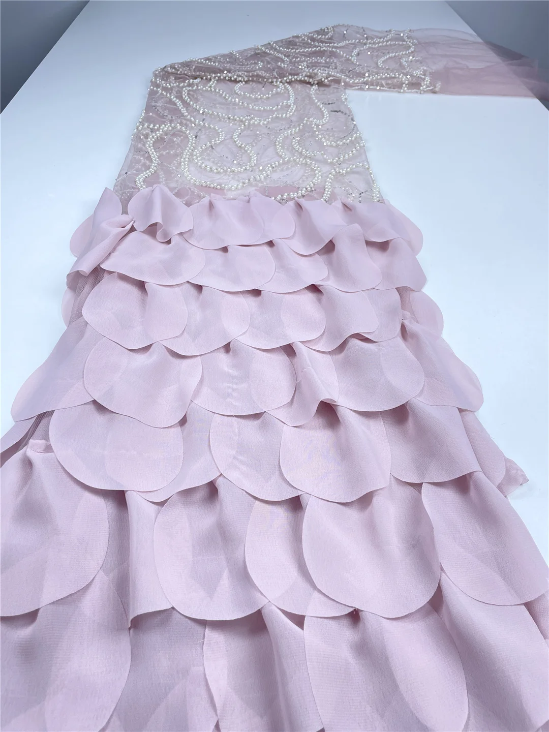 5 Yards Luxury African Lace Tulle Fabric French 3D Embroidered Applique Sequins Fabrics For Party Sewing Material-HY3258