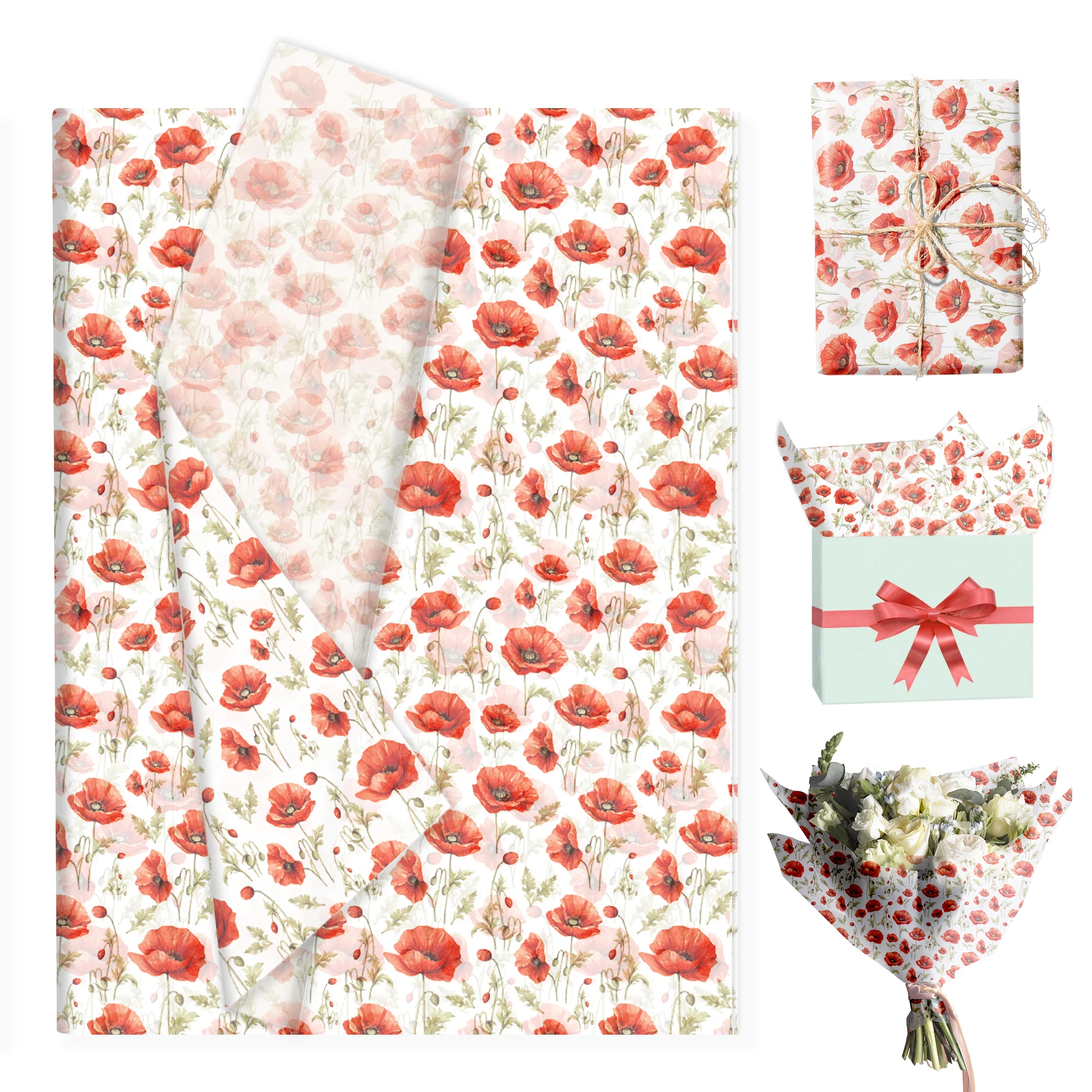 6 Designs Printed Tissue Paper Pack 50 Sheets Each Floral & Gingham Patterns for Birthday Wedding DIY Crafts Gift Wrapping