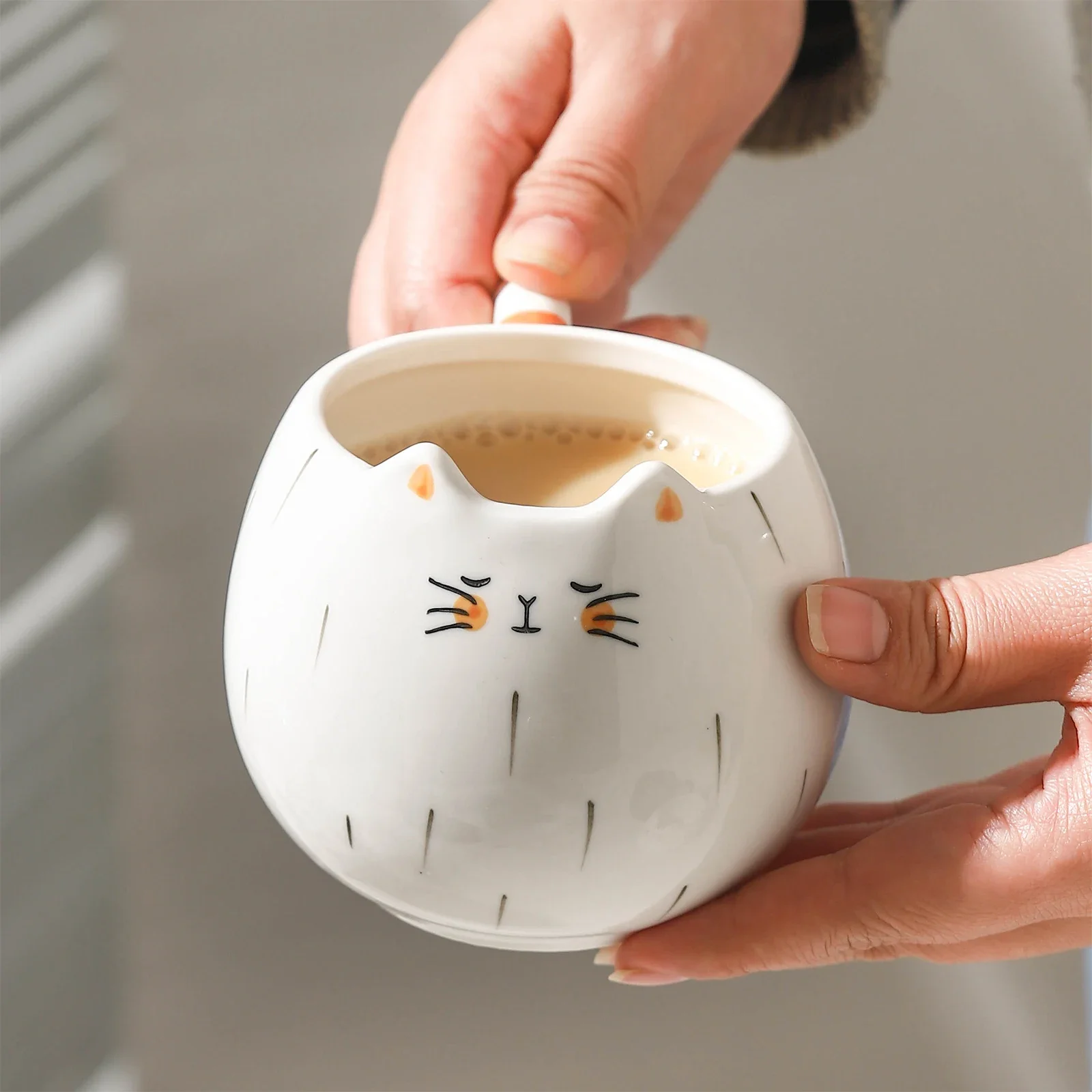 Ceramic water cup, afternoon tea milk coffee milk tea cup, cute cat shaped mug, home drinking set Staley cup Sublimation cups