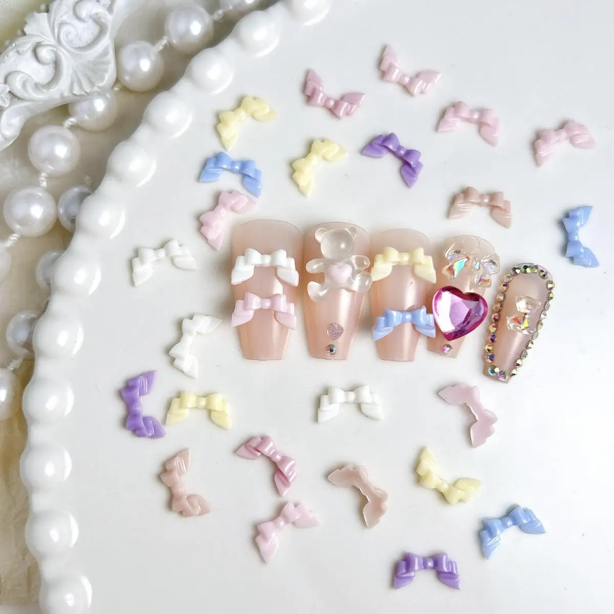 3DレジンマカロンカラーフォールディングボウネイルアートデコレーションスイートソフトリボンボウネイルチャームアクセサリーマニキュアDIY用