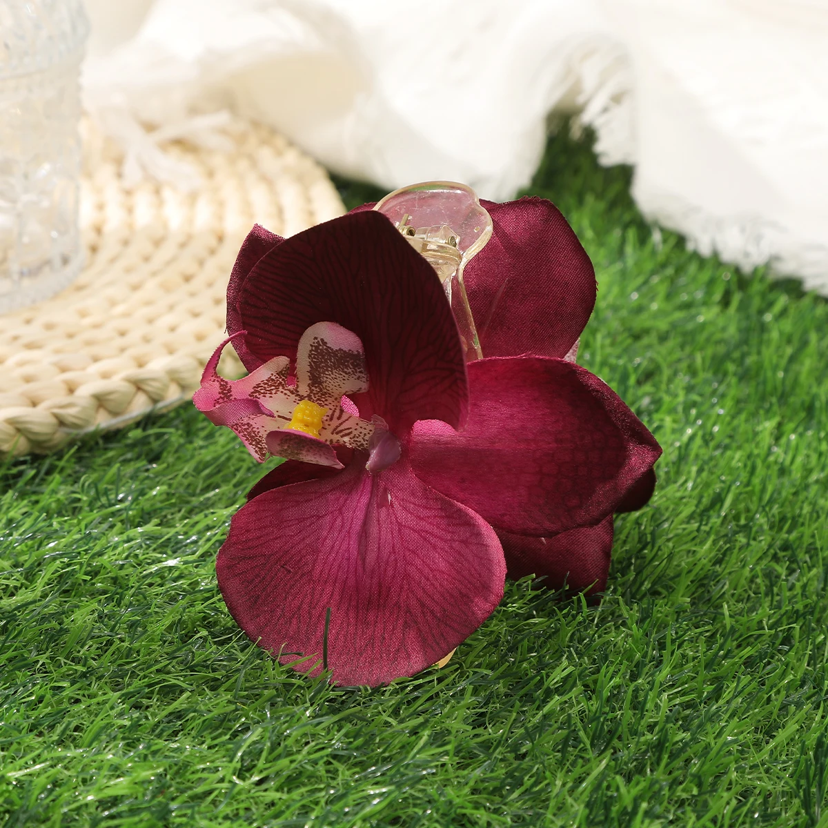 AWAYTR Simulated Flowers Hair Claw Fabric Butterfly Orchid Hair Clip Hairpin Elegant Hair Clamp for Women Girls Hair Accessories