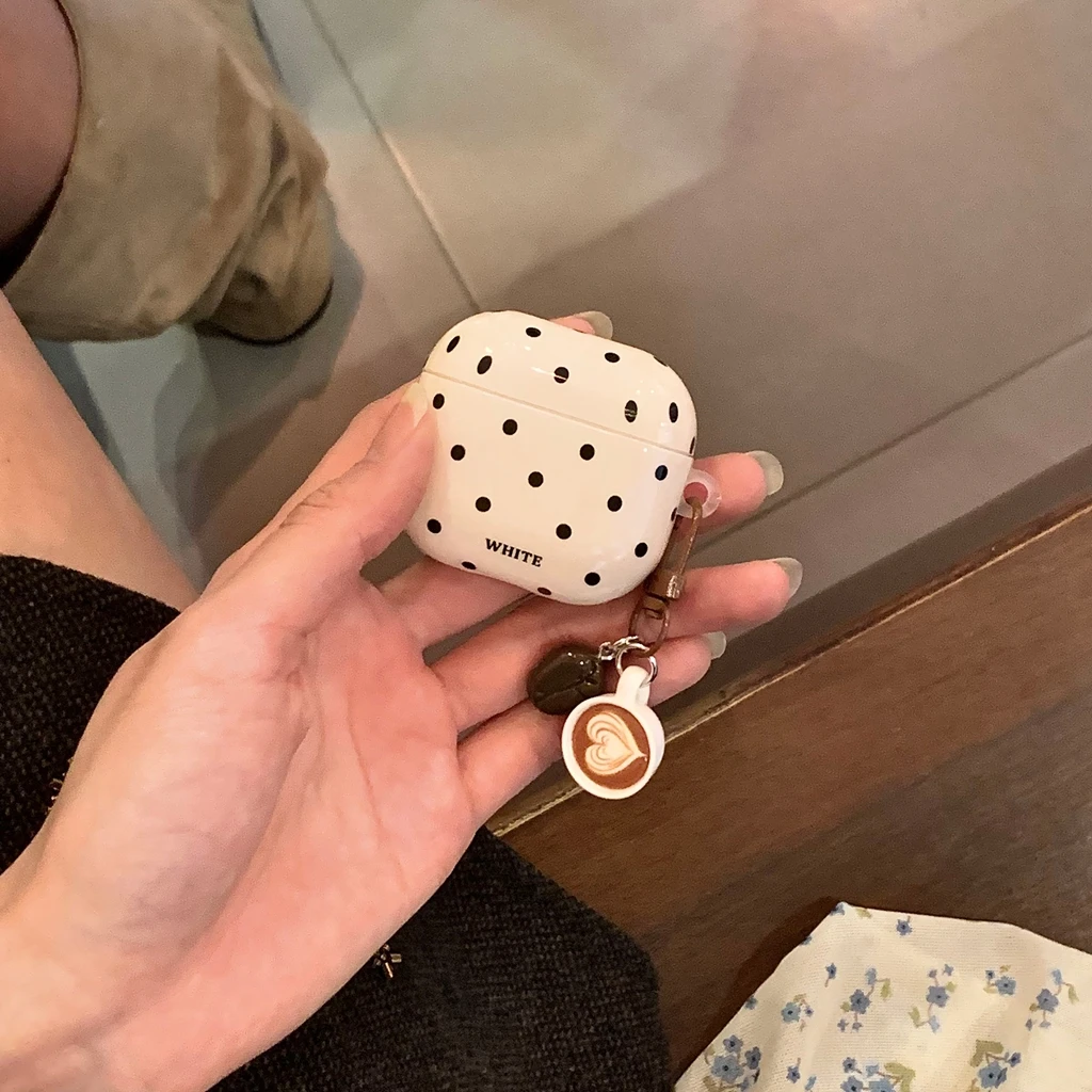 Vintage Black Polka Dot Cute Coffee Latte Pendant Glossy Sur