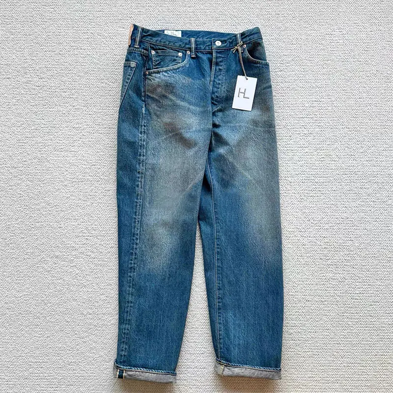 

HERILL HL Vintage Red Edged Straight Leg Casual Five Pocket Denim Jeans Non Shrink Loose Fit mid Waist Daily Wear