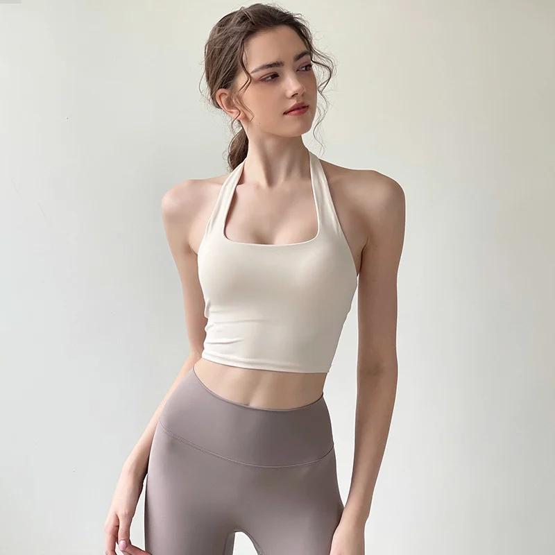 New Sports Lingerie for Women with Shock-proof Chest Pad Quick Dry Sexy Halter Neck Beautiful Back Gather Fitness Yoga Vest Bra