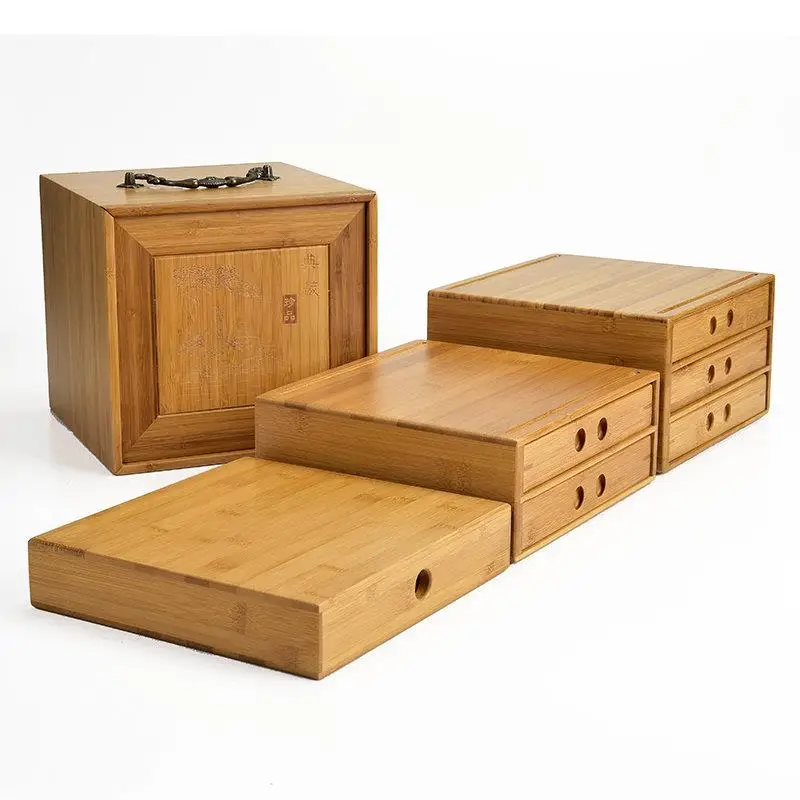 

Bamboo Tea Box Multi-layer Drawer Storage Organizer Cake Boxes Tray Container Caddy