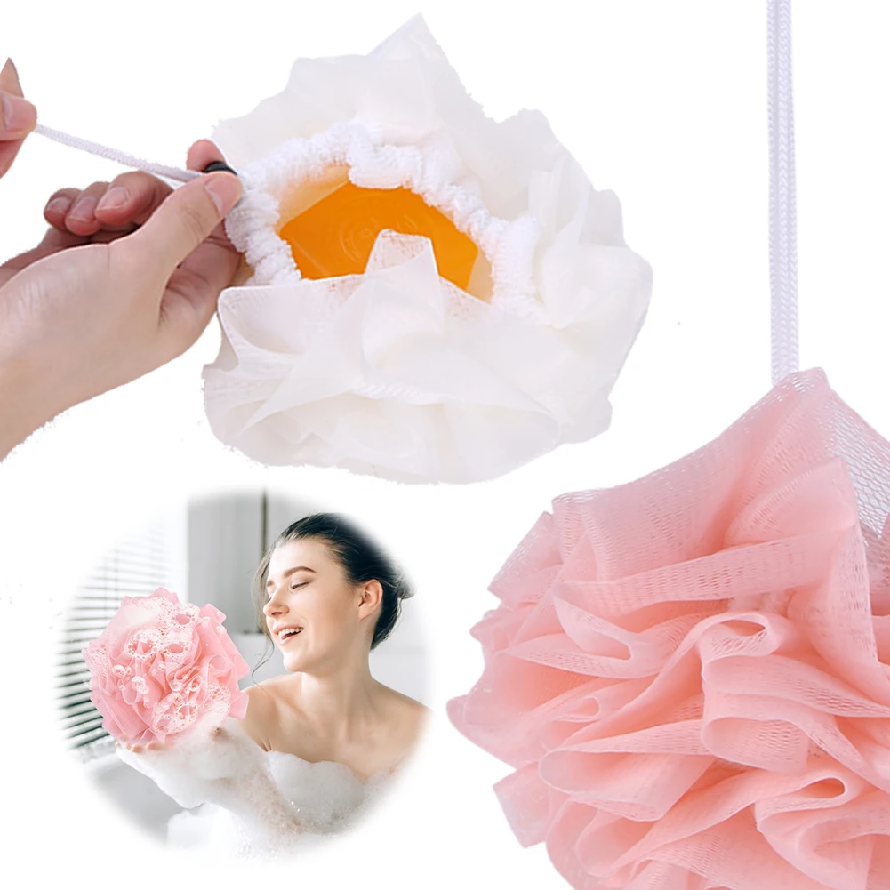 

2-In-1 Bath Loofah Sponge with Drawstring Bath Ball Bath Loofah Shower Washcloth Set for Women and Men
