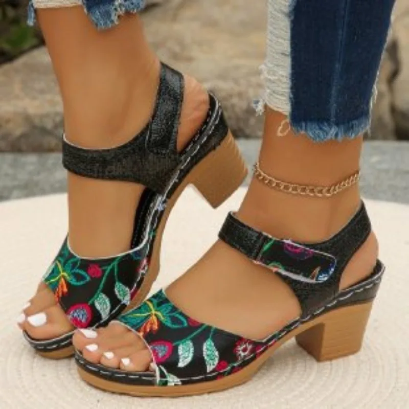 Women's Peep Toe Hihg Heel Sandals Summer Gladiator Shoes Chunky Heel Platform Women's Sandals Flower Ladies Heeled Shoes image 6