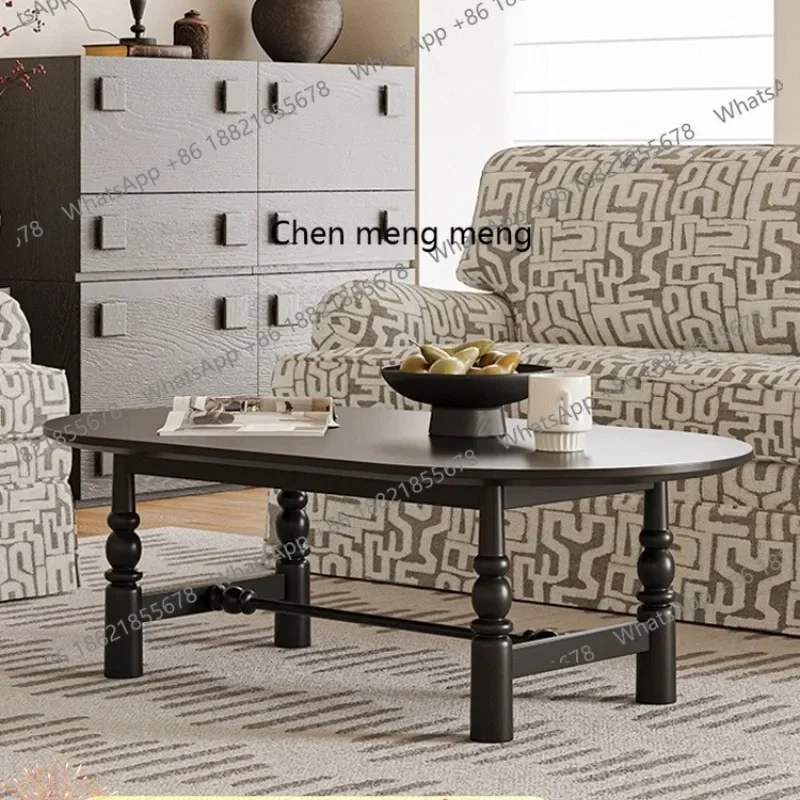 

Medieval style homestay solid wood coffee table small apartment living room French retro cafe oval coffee table