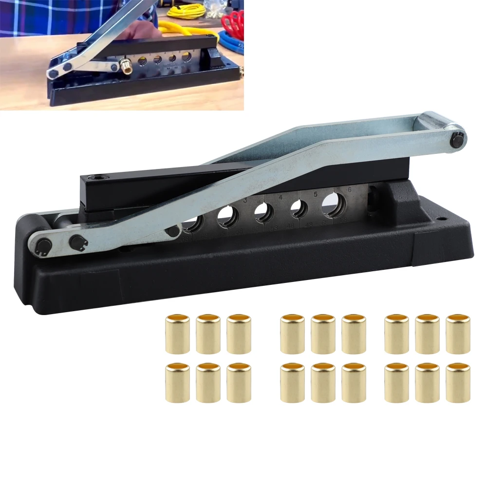 

Прочный стандартный обжимной инструмент для шлангов с 5 насадками, набор для ремонта воздушных шлангов, алюминиевый гидравлический обжимной инструмент для шлангов, черный