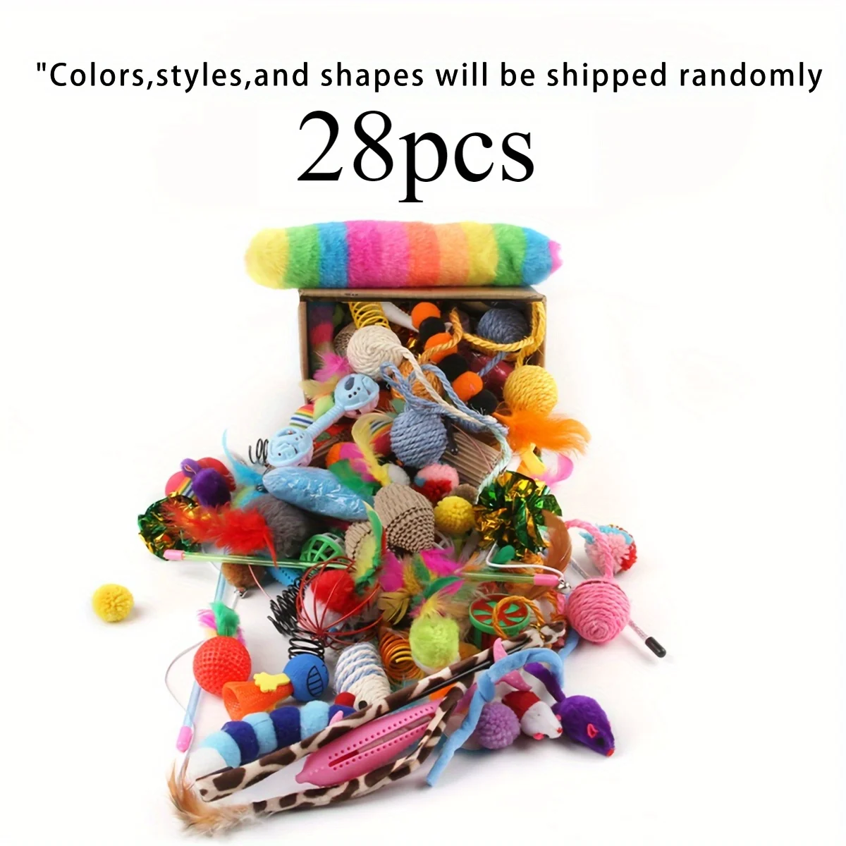 56 stuks/28 stuks/14 stuks kattenspeelgoed gemengd pakket. Een combinatie van verschillende plastic speelgoed en knuffels, geschikt voor meerdere katten om te spelen