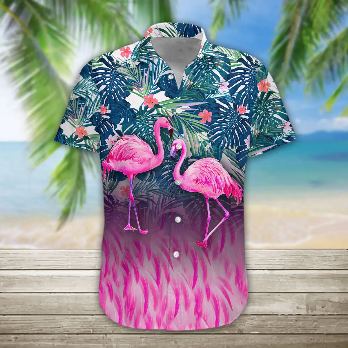 

2024 New Summer Hawaiian Shirt Flamingo Button Men's Short Sleeve Hawaiian Shirt Men's Lapel Shirt Fashion Casual Tops