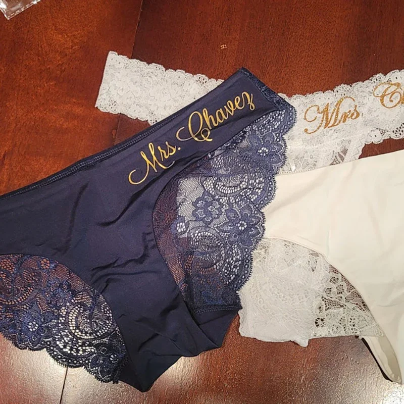 

Personalized Bride Honeymoon Panties, Custom Name Gift, Lace Thong, Bachelorette Party Gifts, Bridesmaid Wedding Party Lingerie