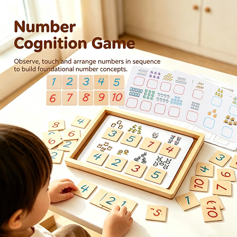 Kid Wooden Number Matching Game Montessori Early Education Counting Cognition Flash Card Math Learn Toys Preschool Teaching Gift