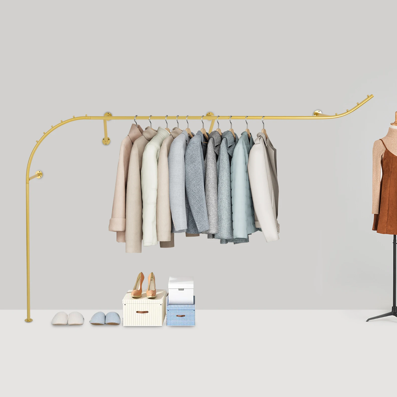 

Wall-mounted Garment Rack, Heavy Duty Iron Hanging Clothes Rack 100kg, Branch Style Retail Display Rack for Store Bedroom, Gold