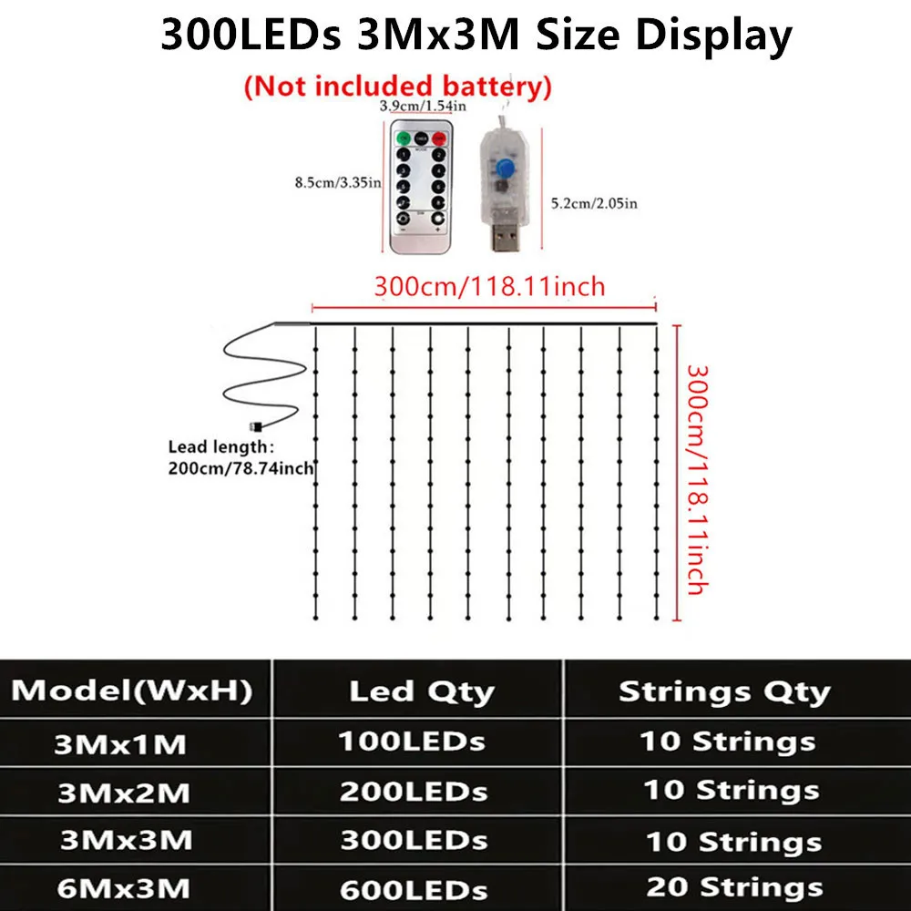 6/3 متر LED عيد الميلاد الجنية سلسلة أضواء التحكم عن بعد USB السنة الجديدة الستار مصباح عطلة الزفاف الديكور لنافذة غرفة المنزل