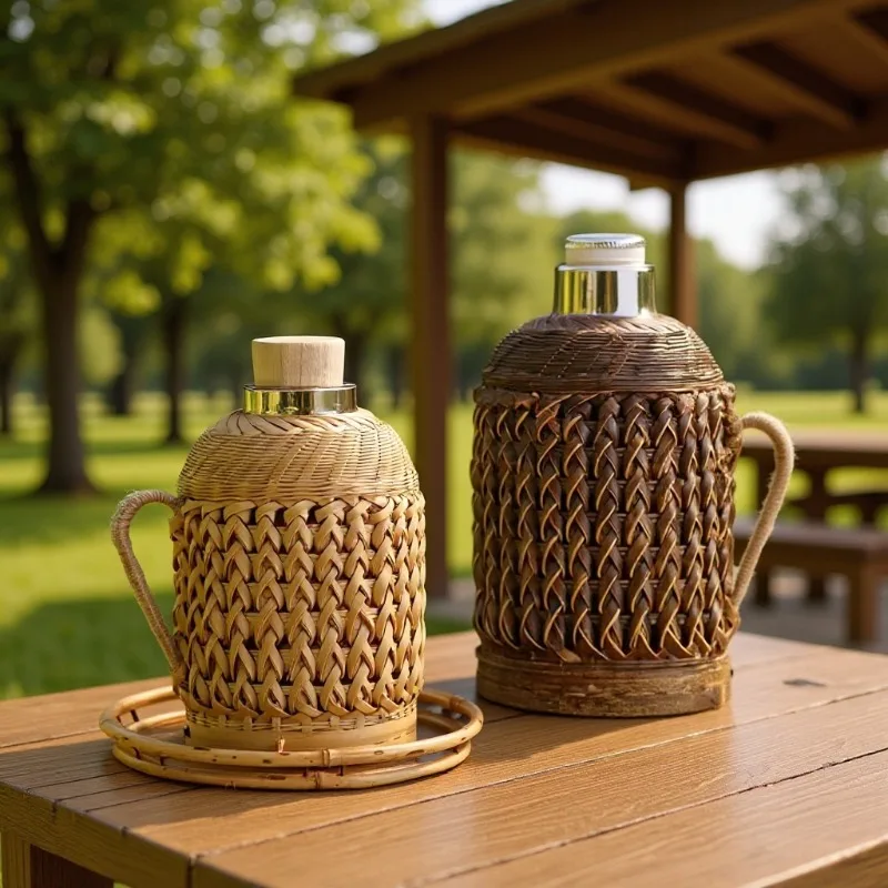 Handmade Bamboo Woven Thermos Vintage Hot Water Bottle, Retro Insulated Glass Liner, Durable Outer Shell for Home Kitchen Use view 2