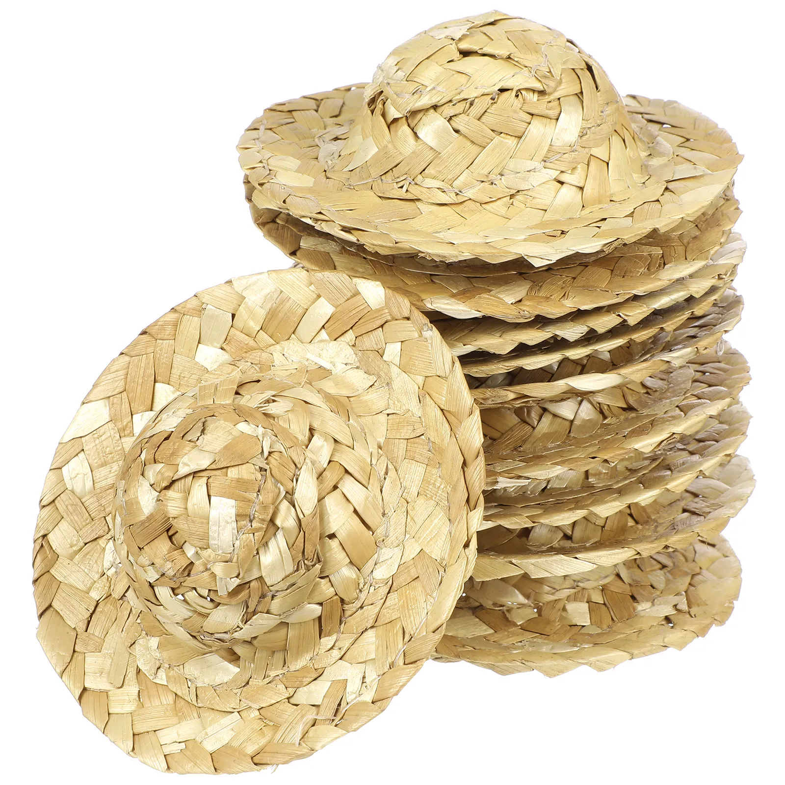 10Pcs 9Cm Handcrafted Miniature Straw Hats for Crafting Home Decoration Classroom Projects Woven Bucket Hat Style Mini Craft