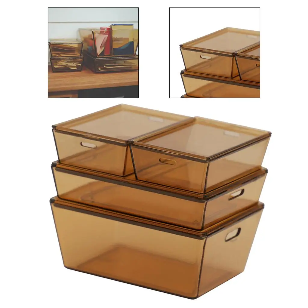 4pcs Mini Stackable Storage Box Containers Bins with Lid 1:6 Dollhouse Decor