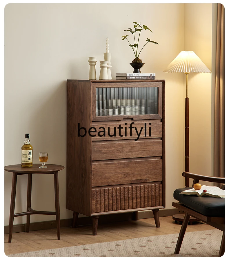 

North American black walnut TV side cabinet Nordic simplicity, home living room creative locker