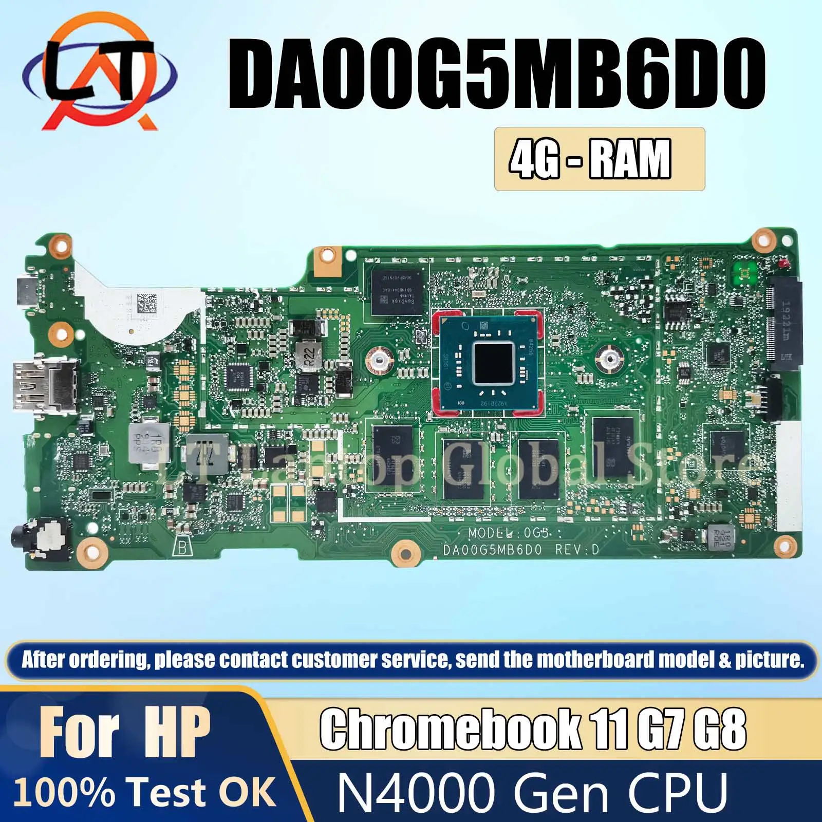 DA00G5MB6D0 Mainboard For HP Chromebook 11 G7 G8 EE L52557-001 Laptop Motherboard CPU N4000 4G-RAM 64G-SSD 100% Tested OK