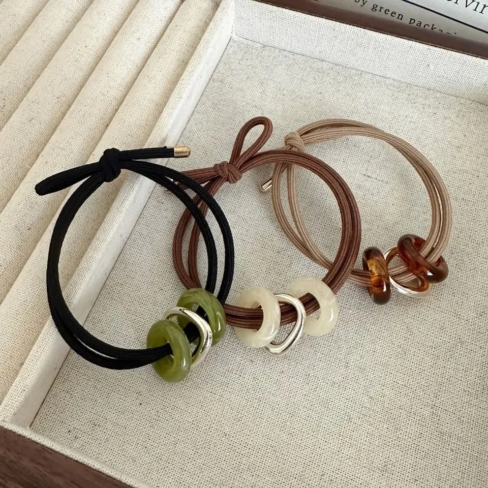 3Colors Cute Circle Pendant Hair Ties Ropes Elastic Seamless Ponytail Holder Rubber Band For Women Girls Hairwear Accessories