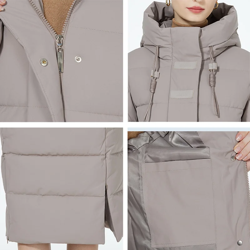 ICEbear 2023 Maxi Long quilted coat elegant thicken cotton jacekt winter woman clothes with hood GWD3915I