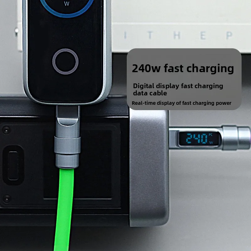 240W Digital Display Silicone Fast Charging Cable for Apple, PD, Android, Huawei, iPhone 16 Charging Type C to Type-C Data Cable