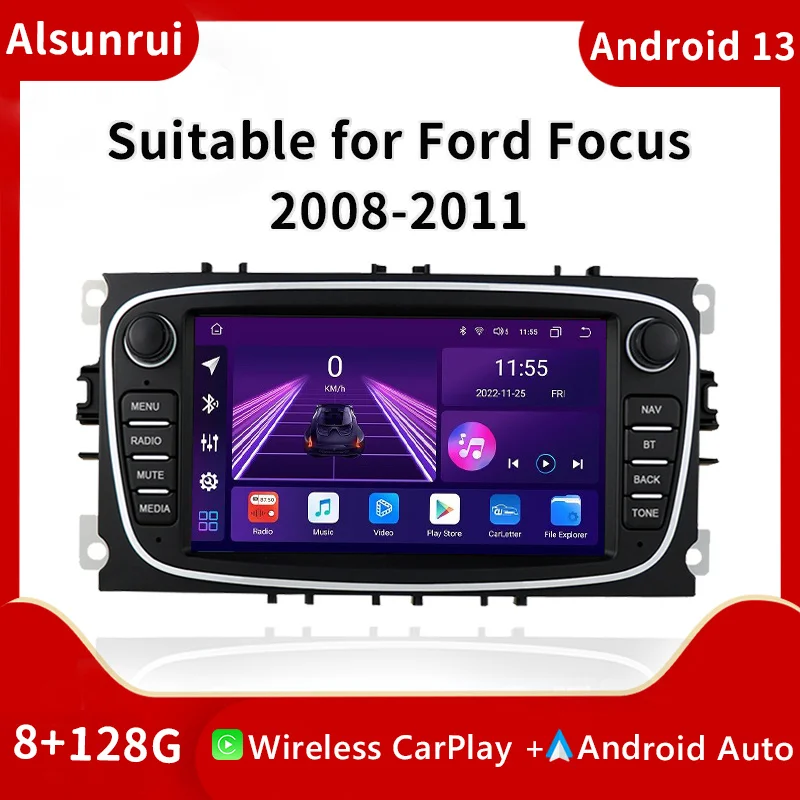 4G Carplay 2 din Android 13 Car Stereo For Ford Focus 2 3 4 mk2 Kuga Mondeo Fiesta Transit Connect S-C MAX Radio GPS Multimedia