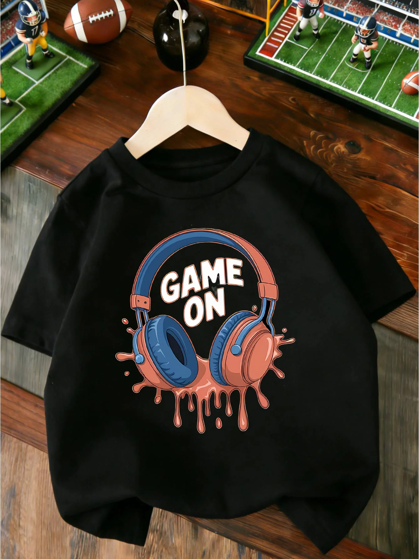 Colorful Drip Style Game Headphone Gamer Graphic T Shirt Boys Girls Casual Short Sleeve Tee Family Matching Kids Cotton Tops