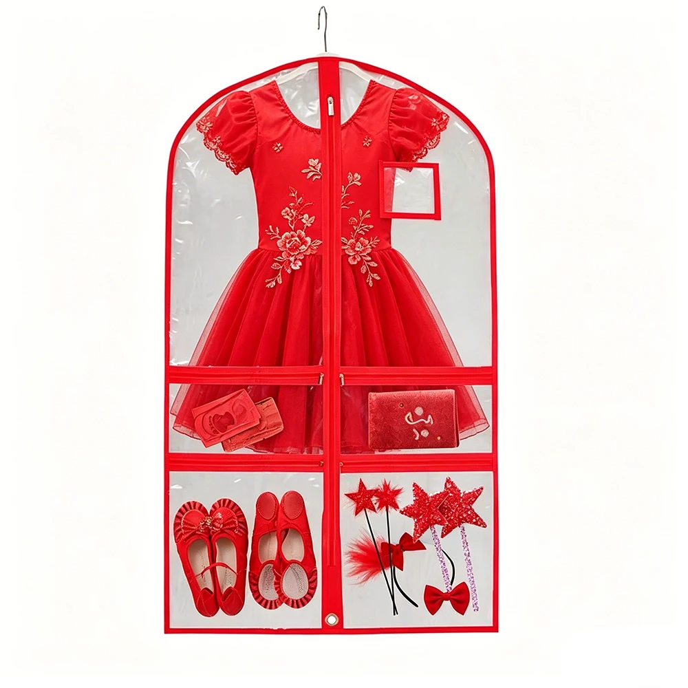 Blue Dance Costume Garment Bags for Dancers Transparent PVC Waterproof Hanging Clohtes Storage Garment Bag with Zipper Pockets