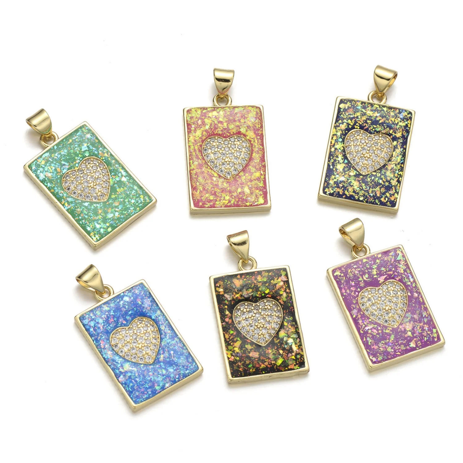 5 Pieces Copper Gold Plated Micro-Inlaid Zircon Heart Pendant Accessories DIY Pearl Necklace Jewelry Making Materials Wholesale