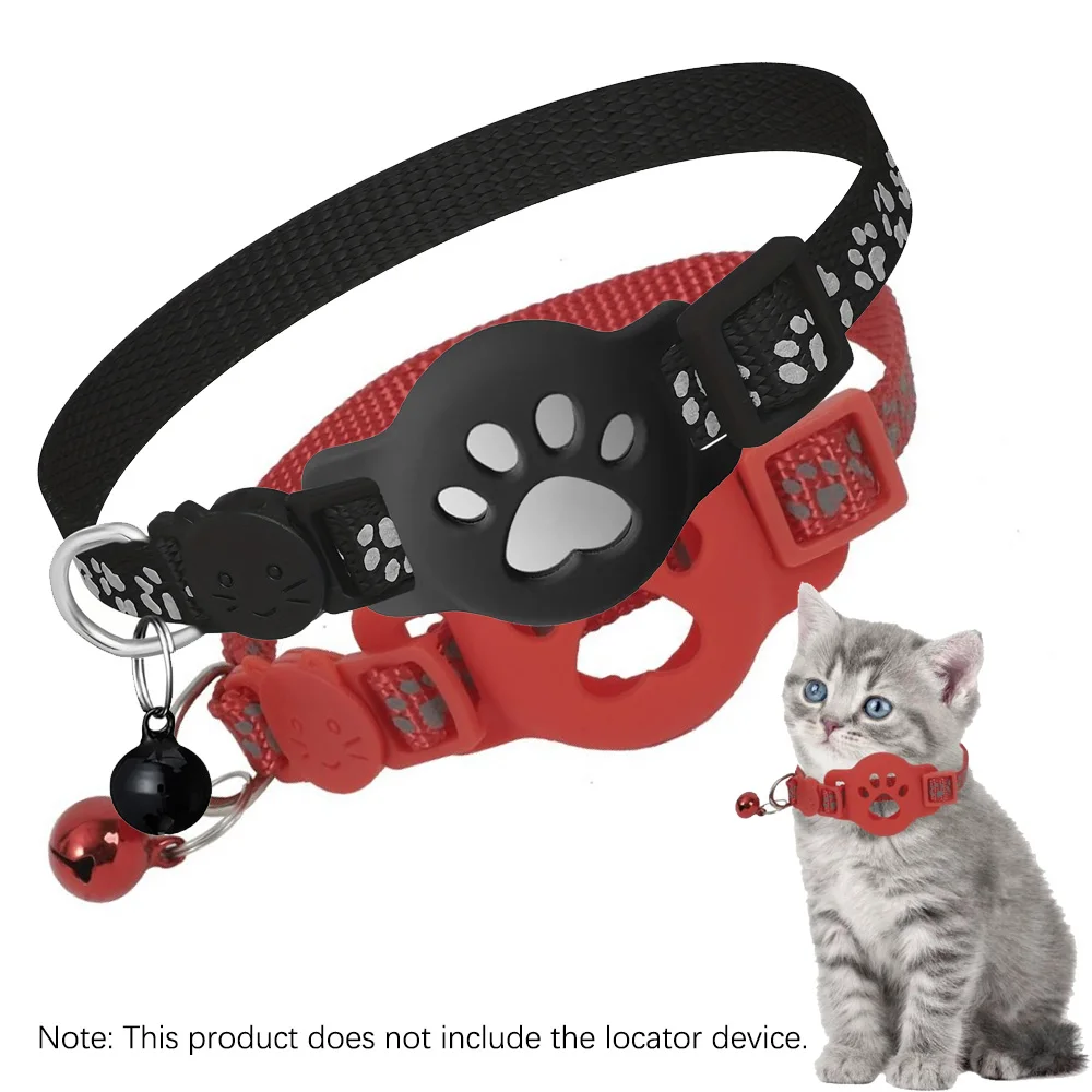 Pet Collar with Tag Holder Airtag Protective Case, Reflective Cat Collars with Bells Adjustable 8-12.5