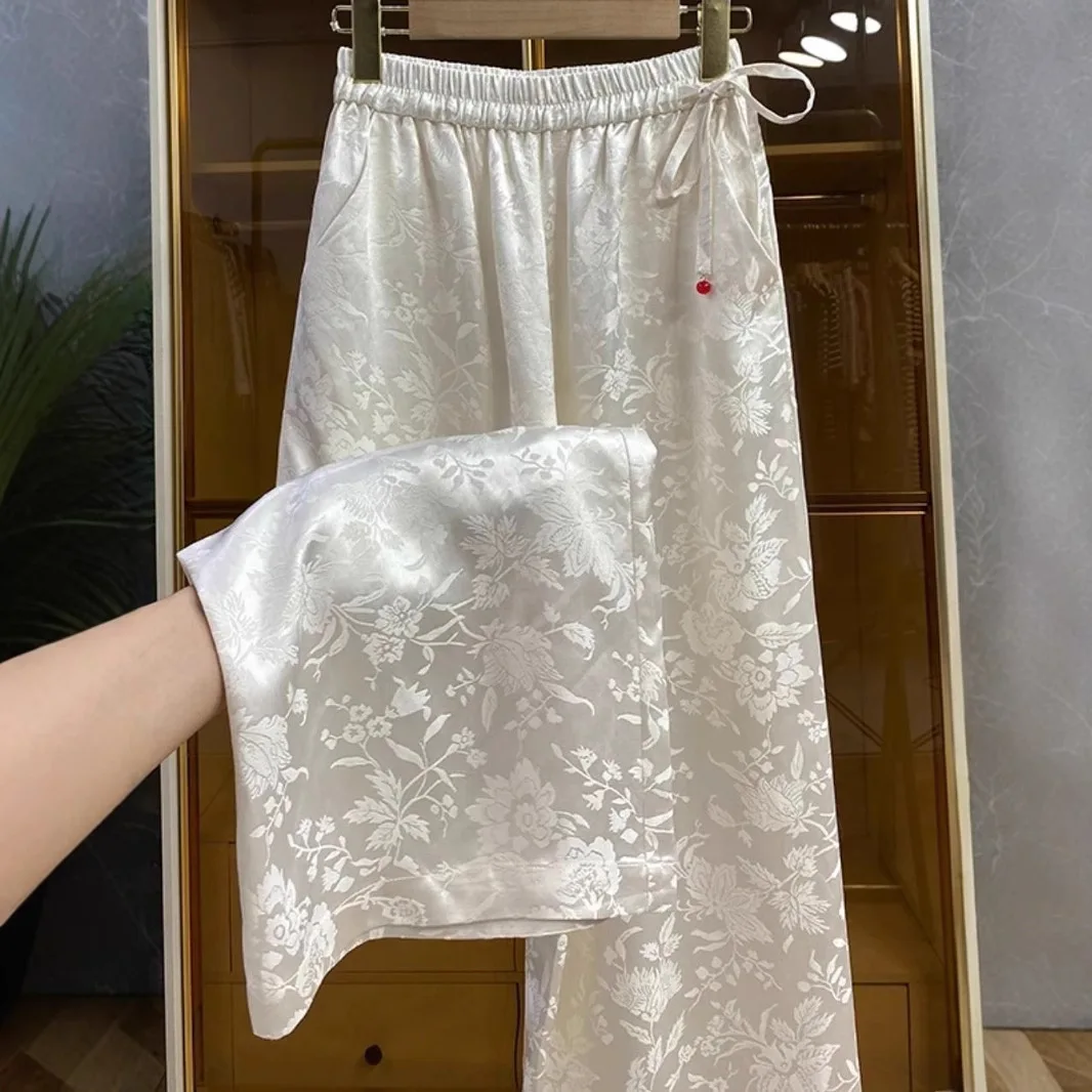 2025 Spring and Summer New Chinese Style Velvet Pants Loose Straight Leg Wide Leg Casual Pants