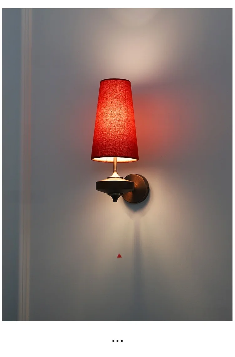 Modern Wall Lamp with Colored Fabric Shades Wood& Metal Base, Simple Design LED Sconce for Bedroom Lounge Hotel Lighting