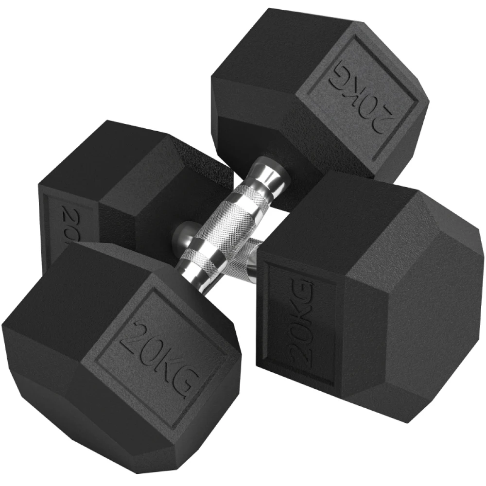 Fotografia 6: Halteres de ferro fundido com cabo texturizado, 2 peças de 20 kg, adequados para treino de força em casa e no estúdio.