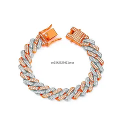 Hip Hop Shiny Purple Black Gold Silver 2tone Color Cuban Link Chain Bracelet Women Men Rhinestones Iced Out Wristband Jewelry