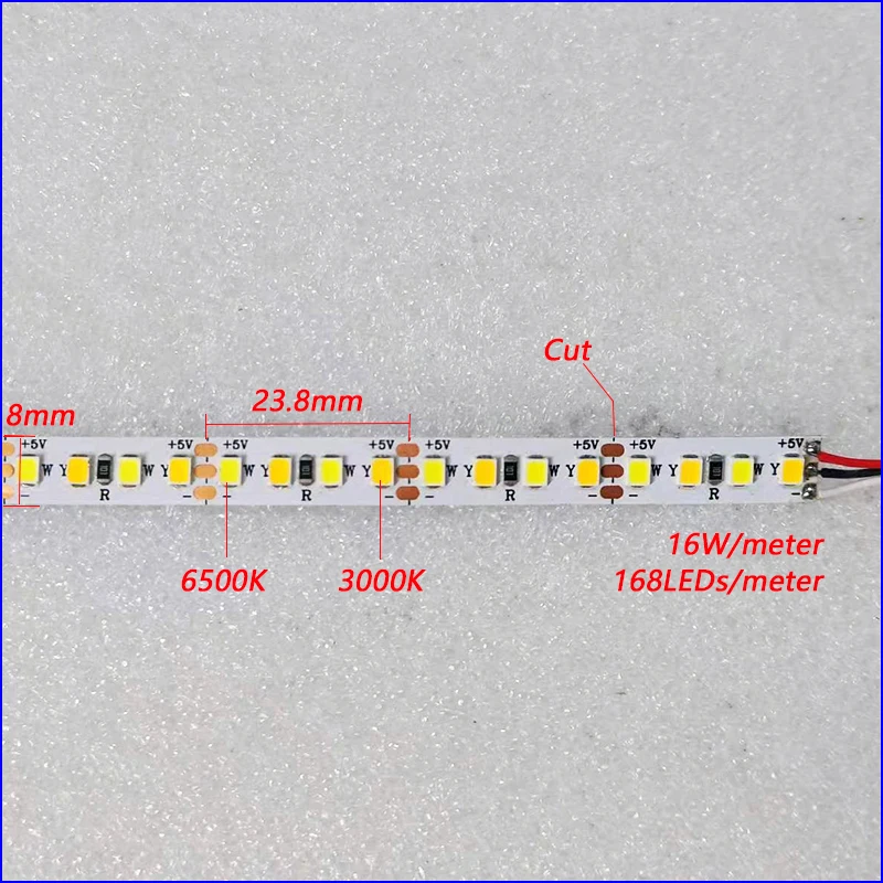 DC5V واجهة أوسب اللمس التبديل يعتم تحكم 2 متر مع 38 سنتيمتر 6 واط LED قطاع 3 ألوان 8 مللي متر العرض 3000 كيلو + 6500 كيلو.