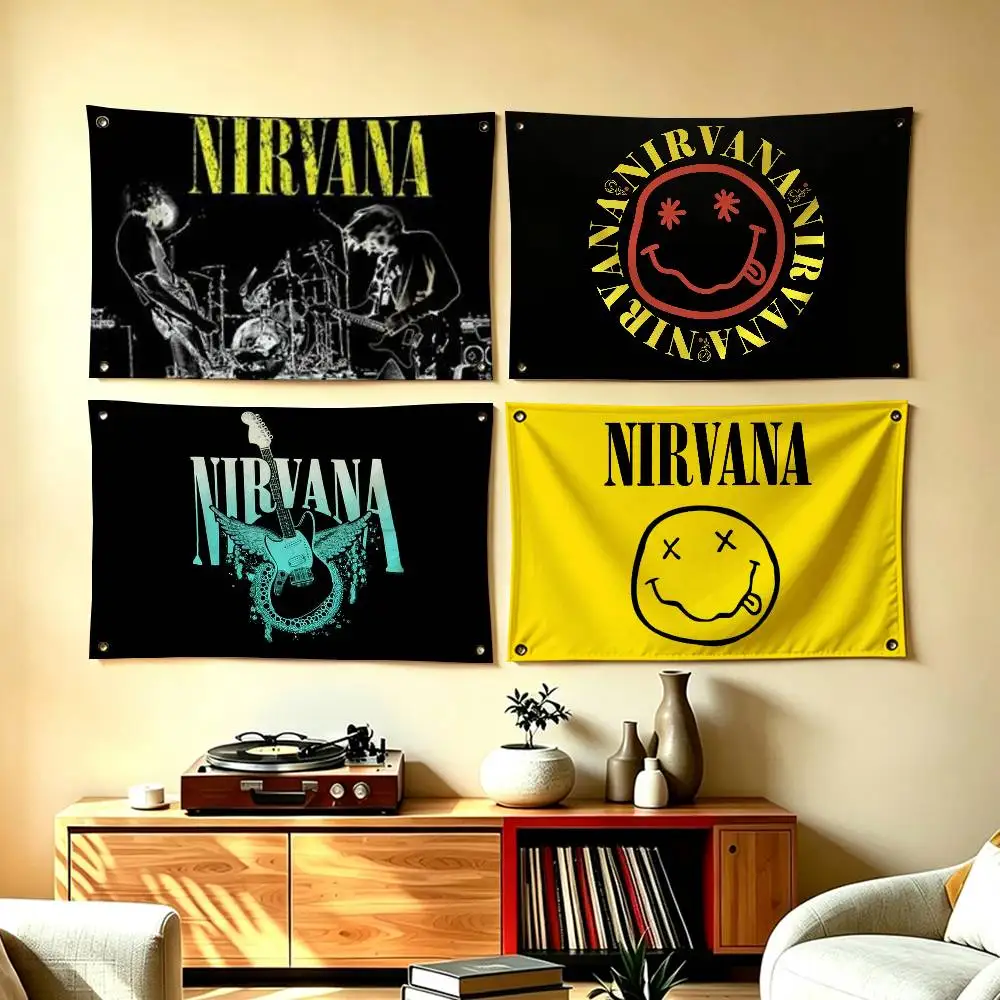 Pop Grunge Band N-Nirvana Flags for Bedrooms Home Decor Items Outdoor Decors Garage Decoration Flaga