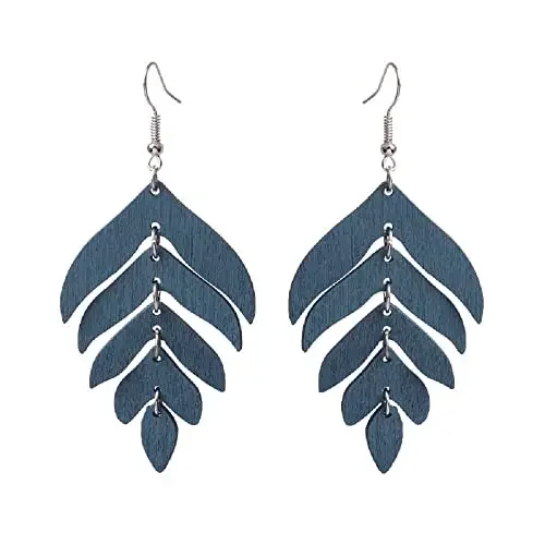 

Nature Wooden Leaf Drop Dangle Earrings Wood Palm Leaves for Women Girls Handmade Lightweight Summer Tropical Plant Jewelry