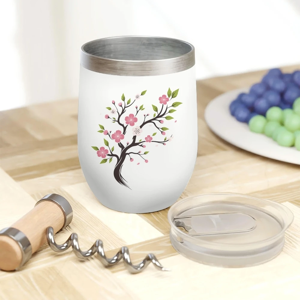 Blossoming Almond Tree Vacuum Flasks 12oz Insulated Wine Tumbler Vacuum Coffee Mug Egg Shape Thermos Cup